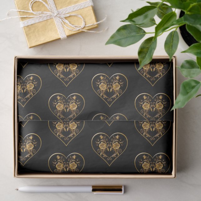 DramaticHeart and Elegant Gold Rose Tissue Paper (Gift)