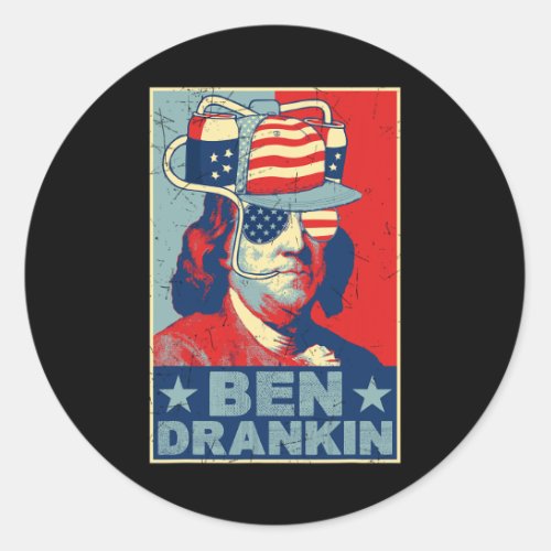 Drankin Beer 4th Of July Retro Beer Lover Drinking Classic Round Sticker