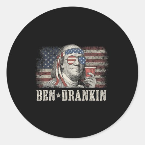 Drankin Beer 4th Of July Vintage Flag Funny  Classic Round Sticker