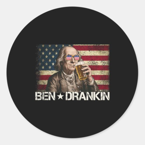 Drankin Funny Beer 4th Of July Retro Usa Flag Men  Classic Round Sticker