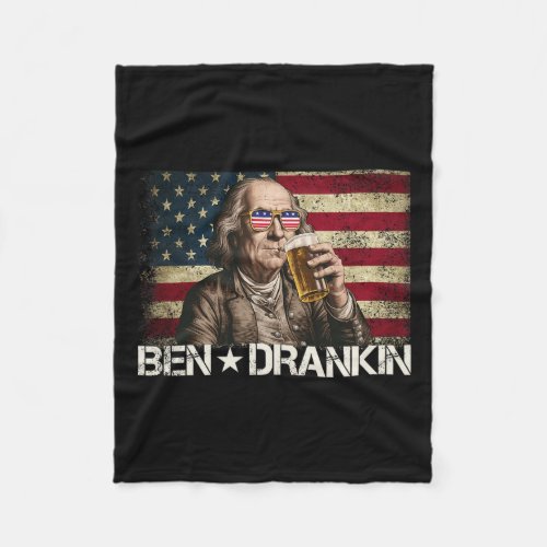 Drankin Funny Beer 4th Of July Retro Usa Flag Men  Fleece Blanket