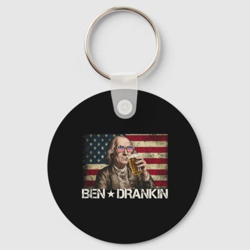 Drankin Funny Beer 4th Of July Retro Usa Flag Men  Keychain