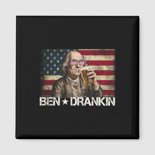 Drankin Funny Beer 4th Of July Retro Usa Flag Men  Magnet