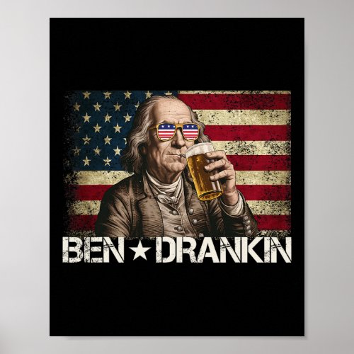 Drankin Funny Beer 4th Of July Retro Usa Flag Men  Poster