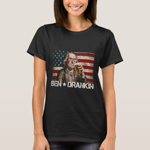 Drankin Funny Beer 4th Of July Retro Usa Flag Men  T_Shirt