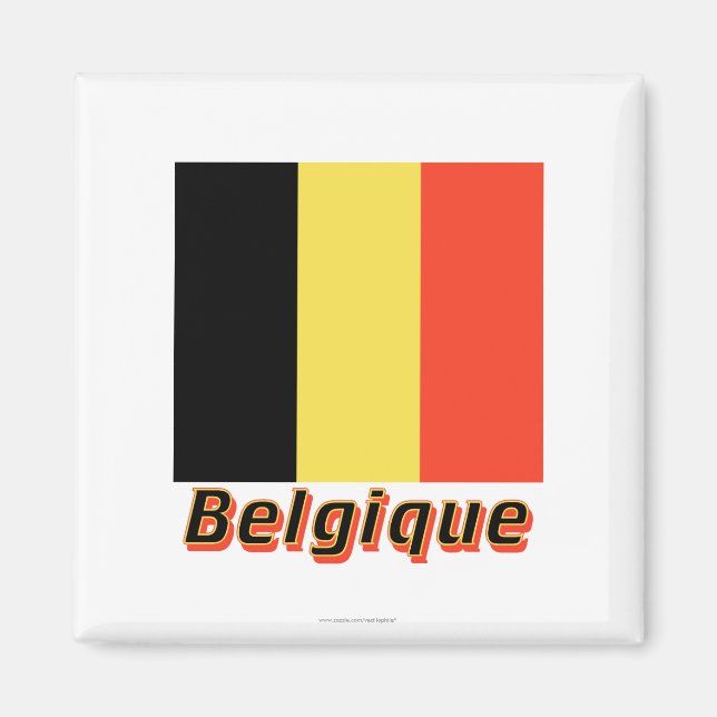 Drapeau Belgique avec le nom en français Magnet (Front)
