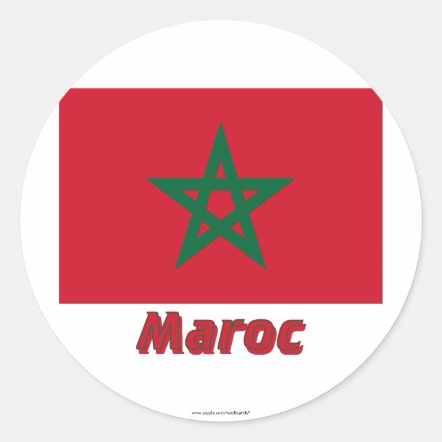 Drapeau Maroc avec le nom en français Classic Round Sticker (Front)