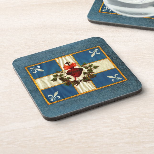 Drapeau Québec antique Carillon Sacré-Coeur Beverage Coaster (Left Side)