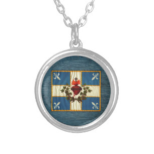 Drapeau Québec antique Carillon Sacré-Cœur Silver Plated Necklace