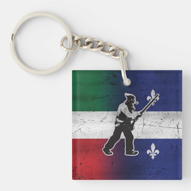 Drapeau Québec et Patriote Henri Julien érodé Keychain (Front)