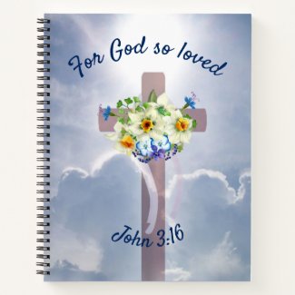 Draped Cross, Easter Lily, Bible Verse Notebook