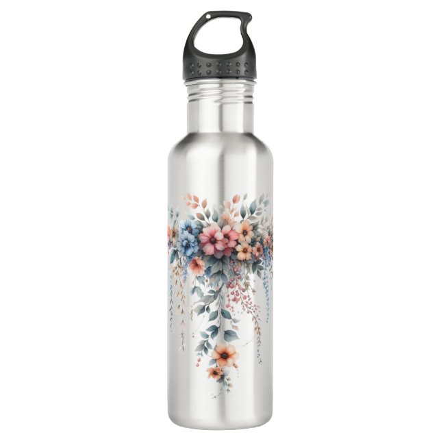 Draped Floral Elegance Stainless Steel Water Bottle (Front)