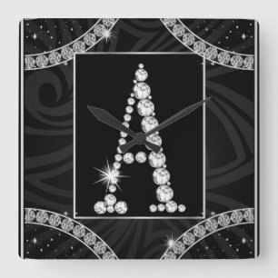 Draped In Diamonds - Initial A Square Wall Clock