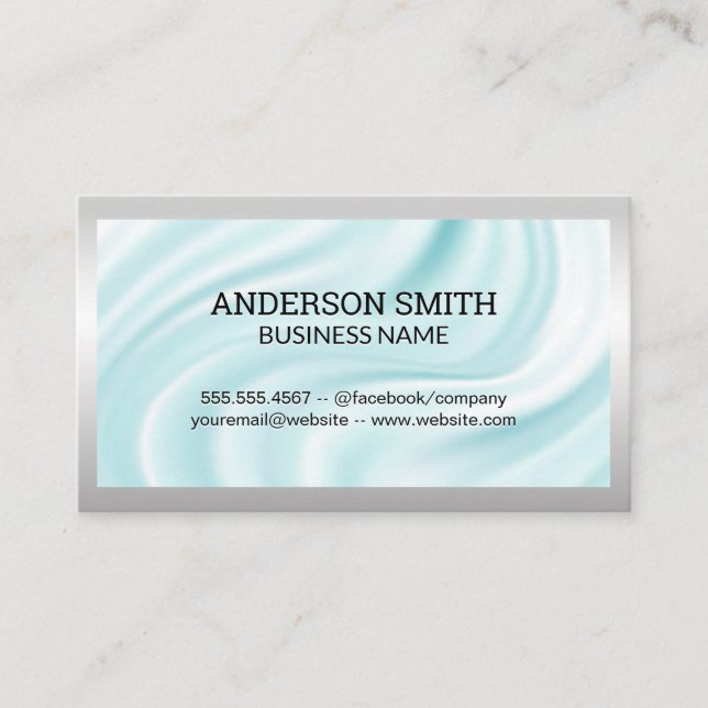 Drapery Silk Background | Silver Border Business Card (Front)