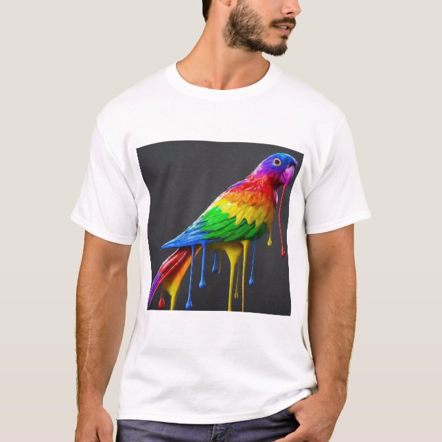 Drapes in Parrot Colors: Vibrant and Playful T-Shirt (Front)