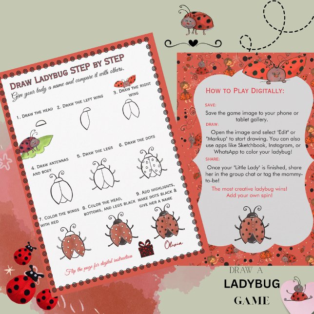 Draw a Ladybug Baby Shower Game | Digital & Print Invitation (Draw a Ladybug Baby Shower Game  Digital & Print Invitation)