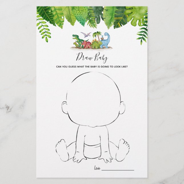 Draw Baby Dinosaur Baby Shower Game (Front)