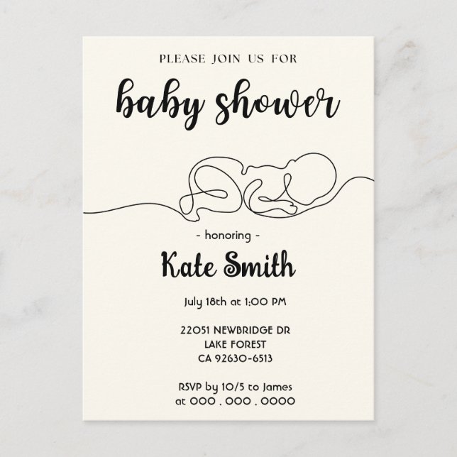 Draw Baby Minimalist Baby Shower  Postcard (Front)