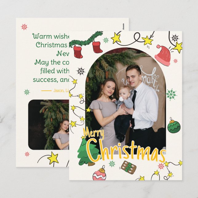 Draw Christmas Family Photo Greeting Card (Front/Back)