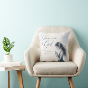 Draw Near to God James 4:8 Christian Watercolor Throw Pillow