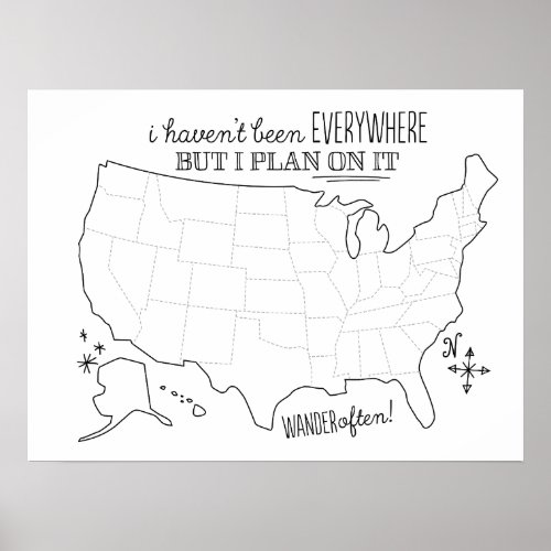 Draw On American Travel Map _ Fill in Poster