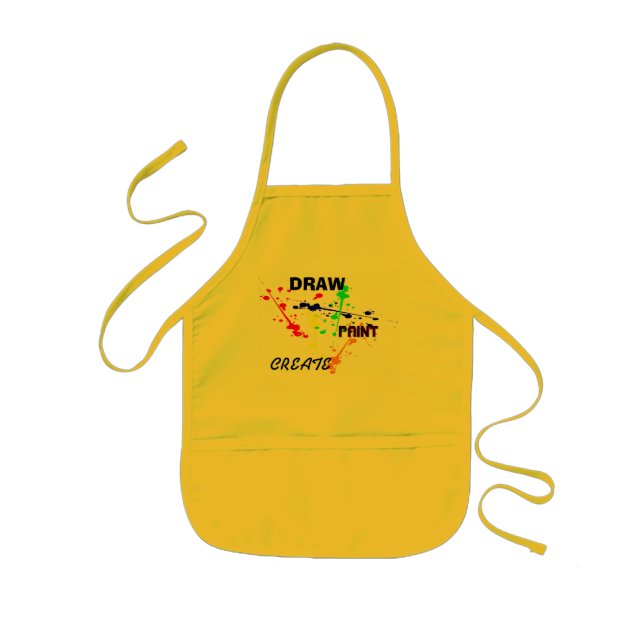 Draw, Paint , Create Yellow kids Art paint splash Kids' Apron (Front)