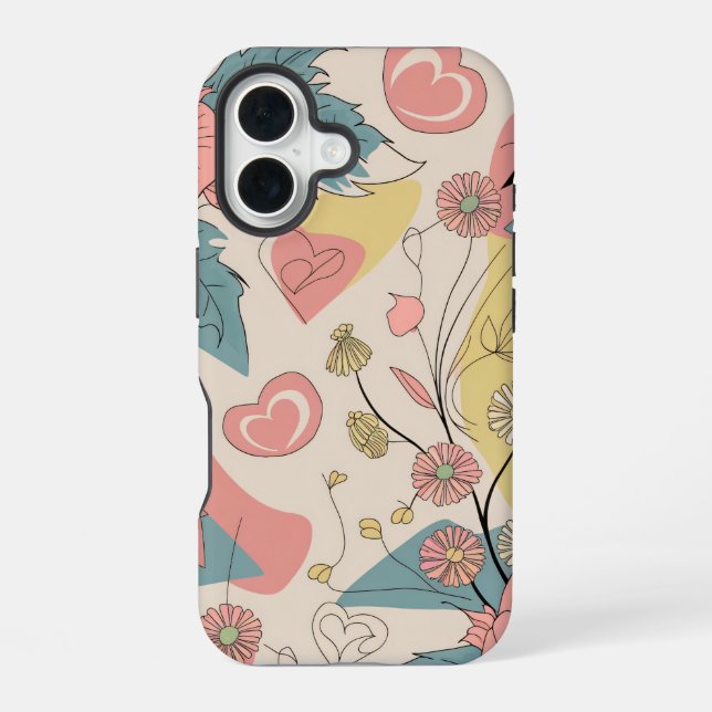 Draw Pattern With Hearts And Flowers iPhone Case (Back)