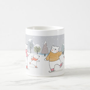 Draw polar bear on ice skates in snow winter coffee mug