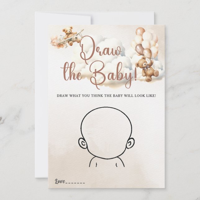 DRAW THE BABY GAME Baby Shower Game Cute Bear Invitation (Front)