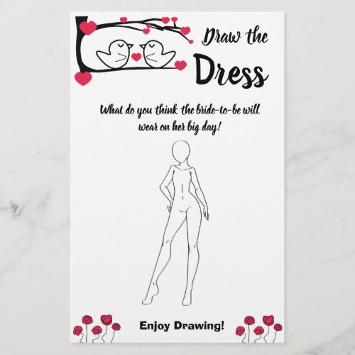 Draw the Dress Bridal Shower Game Card Love Bird Flyer