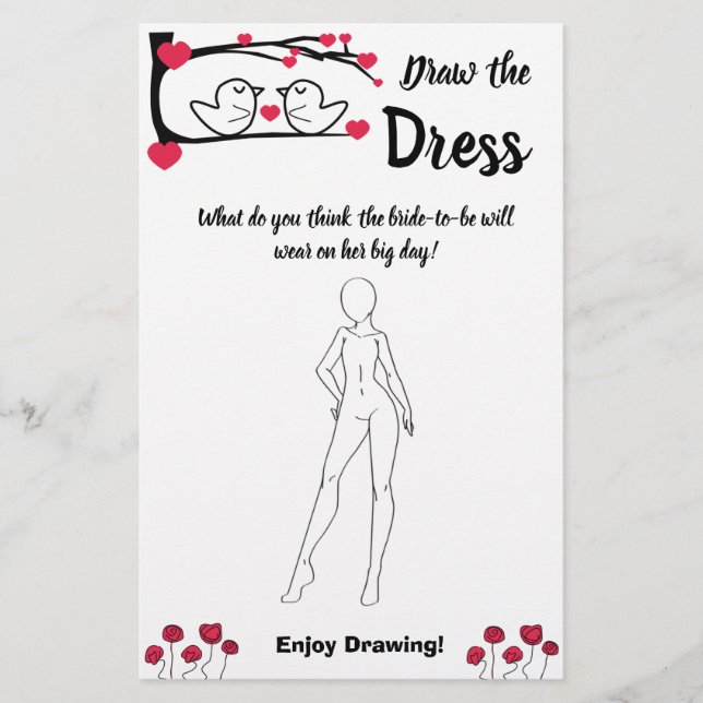 Draw the Dress Bridal Shower Game Card Love Bird Flyer (Front)