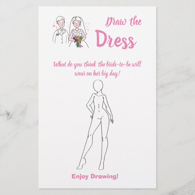 Draw the Dress Bridal Shower Game Card Pink Love Flyer (Front)