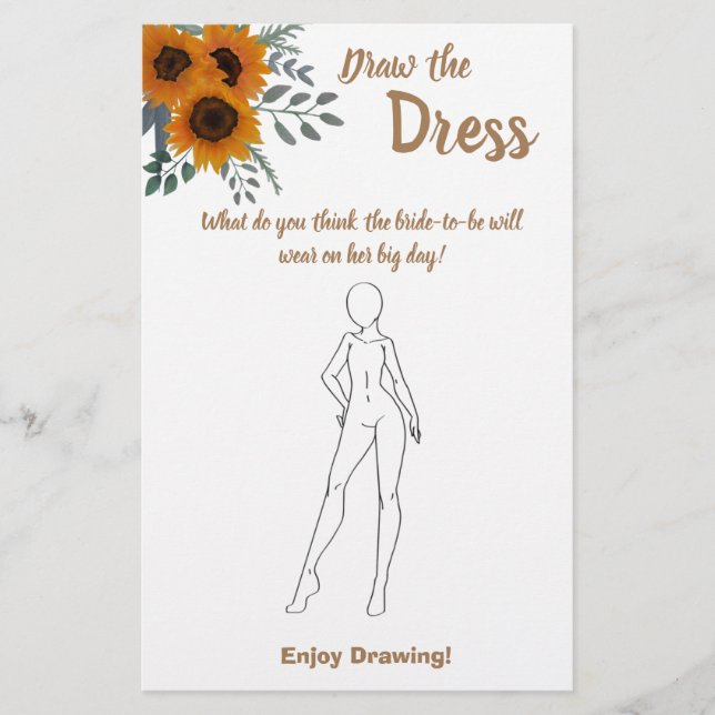 Draw the Dress Bridal Shower Game Card Sunflowers Flyer (Front)