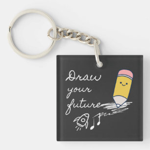 Draw Your Future – Cute Motivational Pencil Design Keychain