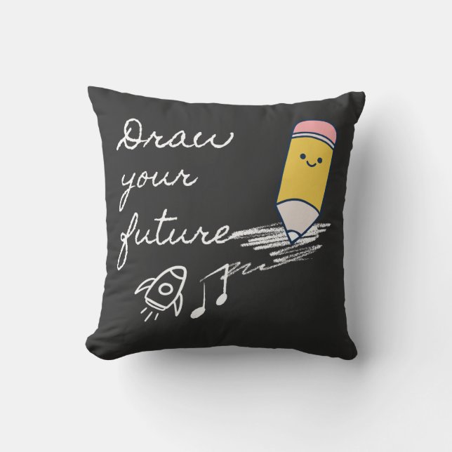 Draw Your Future – Cute Motivational Pencil Design Throw Pillow (Front)