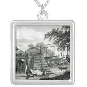 Drawbridge at Malacca, engraved by George Cooke Silver Plated Necklace