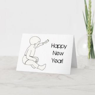 Drawing Baby Holding Hammer Happy New Year Cards