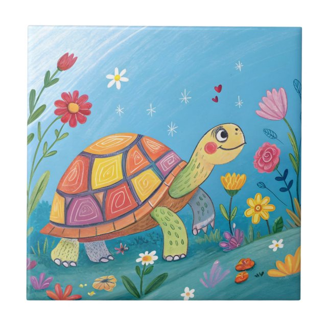 Drawing Baby Turtle Ceramic Tile (Front)