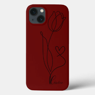 drawing black flower rose heart personalized phone iPhone 13 case