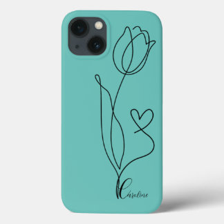 drawing black flower rose heart personalized phone iPhone 13 case