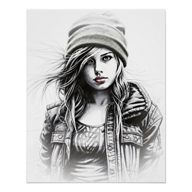 Drawing by a young grunge woman poster (Front)