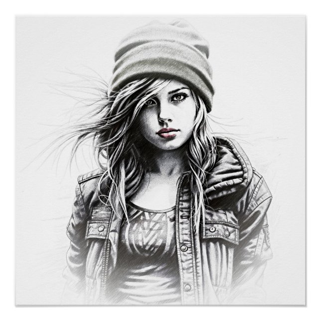 Drawing by a young grunge woman poster (Front)
