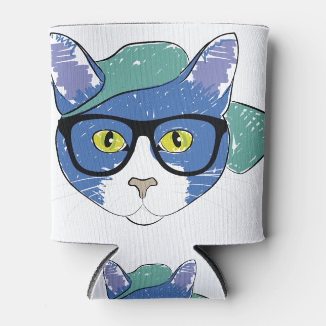 Drawing Cat Mascot Feline Pencil Animals Can Cooler (Front)