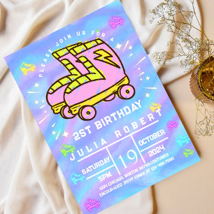 drawing chalk Roller Skating snow Birthday pink  Invitation