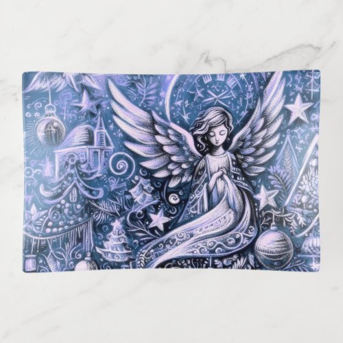 Drawing Christmas Blue Angel Trinket Tray