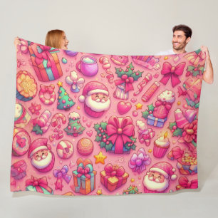 Drawing Christmas Motifs Pink Fleece Blanket