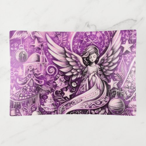 Drawing Christmas Purple Angel Trinket Tray