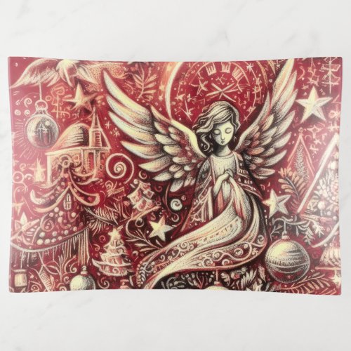 Drawing Christmas Red Angel Trinket Tray