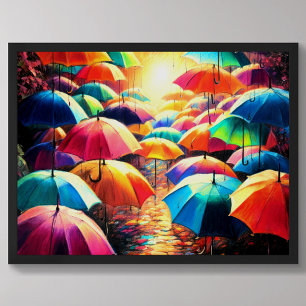 Drawing Colorful Open Umbrellas Poster