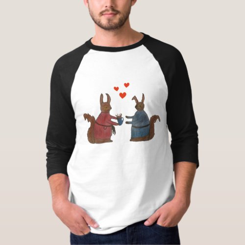 Drawing _ Cute Couple of squirrels T_Shirt